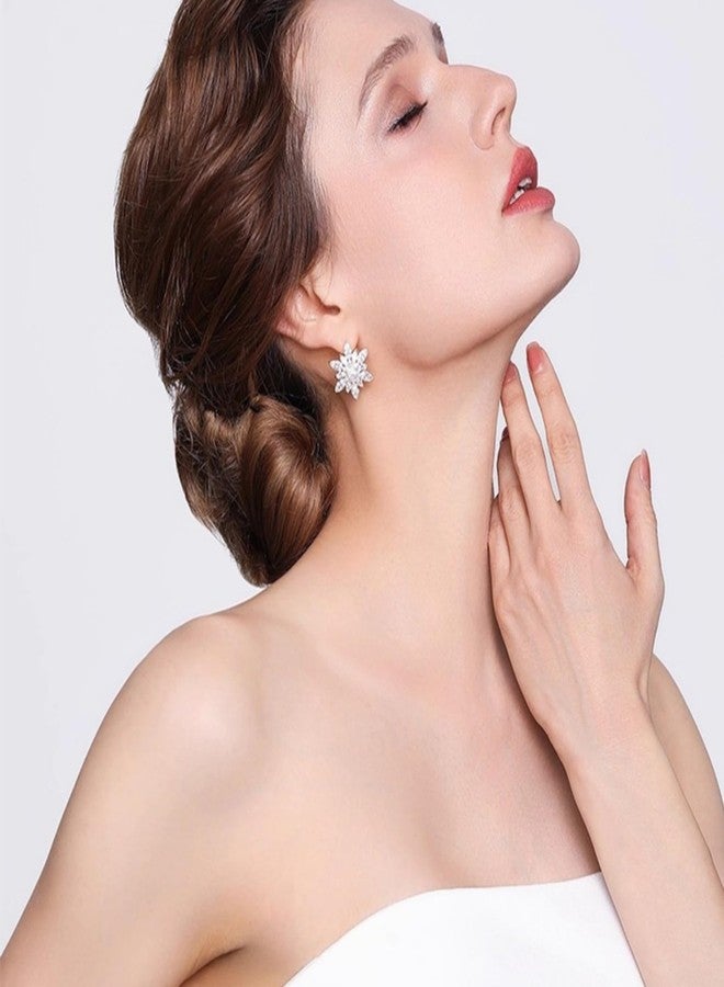 WCRAZYE Snowflake Earrings for Women Elegant Winter Cubic Zirconia Simulated Pearl Flower Snowflake Stud Earrings Chrismas Wedding Jewelry Gifts (White) - Image 4